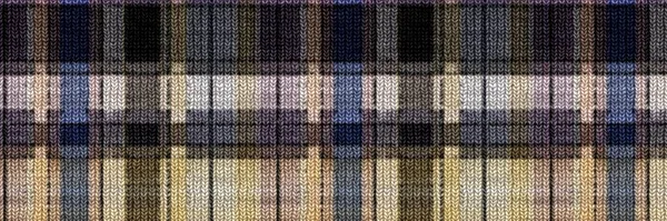 Classic winter tartan knit wool plaid seamless edging border. Retro gingham checker trim background. Woven scottish masculine tweed stitch craft effect ribbon banner. — Stock Photo, Image