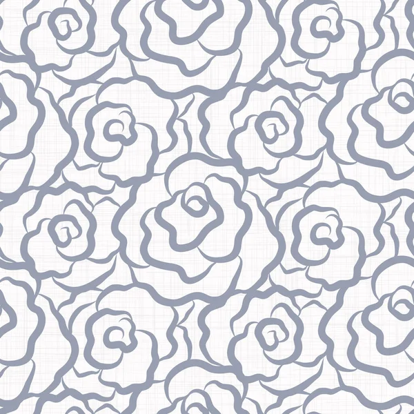 Французский голубой цветочный льняной узор без сшивки с ботаническим мотивом в стиле кантри в 2 тона. Простой старинный деревенский текстильный эффект. Примитивный современный обветшалый шикарный дизайн. — стоковый вектор