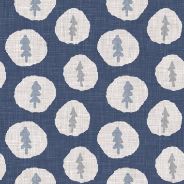 Fransız mavi botanik yaprağı keten desenli ve 2 tonluk kır evi motifli. Basit bir kırsal kumaş tekstil etkisi. İlkel, eski püskü, şık mutfak bezi tasarımı..