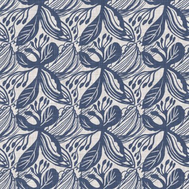 Fransız mavi botanik yaprağı keten desenli ve 2 tonluk kır evi motifli. Basit bir kırsal kumaş tekstil etkisi. İlkel, eski püskü, şık mutfak bezi tasarımı..