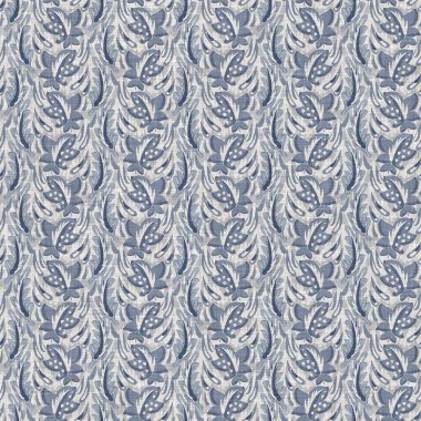 Fransız mavi botanik yaprağı keten desenli ve 2 tonluk kır evi motifli. Basit bir kırsal kumaş tekstil etkisi. İlkel, eski püskü, şık mutfak bezi tasarımı..