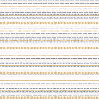 Kusursuz Fransız kırsal mutfak çizgili kumaş deseni. Mavi sarı beyaz yatay çizgili arka plan. Batik Boyası Kaynak Stili Kırsal Örgü Cottagecore Tekstili. 