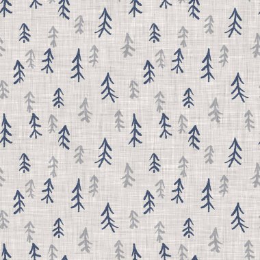 Fransız mavi botanik yaprağı keten desenli ve 2 tonluk kır evi motifli. Basit bir kırsal kumaş tekstil etkisi. İlkel, eski püskü, şık mutfak bezi tasarımı..