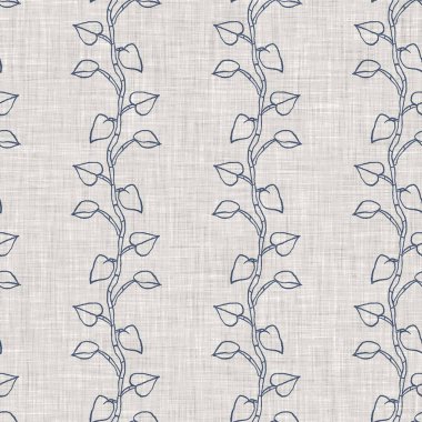 Fransız mavi botanik yaprağı keten desenli ve 2 tonluk kır evi motifli. Basit bir kırsal kumaş tekstil etkisi. İlkel, eski püskü, şık mutfak bezi tasarımı..