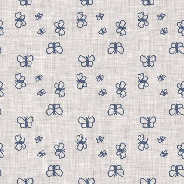 Çiftlik evi mavi kelebek keten desenli. Tonal Fransız kır evi tarzı çiftlik hayvanı geçmişi. Basit bir kırsal kumaş tekstil etkisi. Şekil verilmiş doğa, pejmürde, şık mutfak örtüsü..