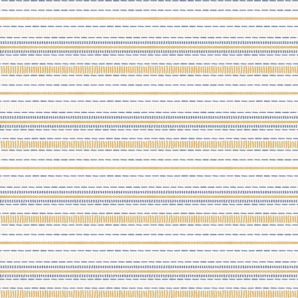 Seamless French country kitchen stripe fabric pattern print. Blue yellow white horizontal striped background. Batik dye provence style rustic woven cottagecore textile. — Stock Vector