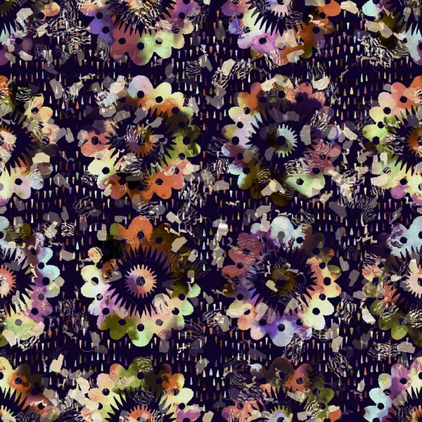 Imprimé camouflage floral boho multicolore exotique. Motif répétitif détaillé sans couture du fond sombre automnal. — Photo