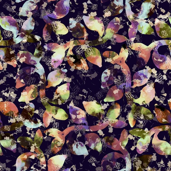 Cetakan kamuflase boho flora multiwarna yang eksotis. Musim gugur yang mulus tanah gelap rinci mengulangi pola. — Stok Foto