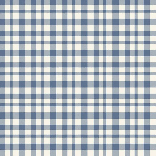 French farmhouse woven blue plaid check seamless linen pattern. Rustic tonal country kitchen gingham fabric effect. Tartan cottage 2 tone gray background material texture. — Stock Photo, Image