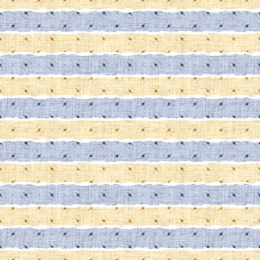 Kusursuz Fransız kırsal mutfak çizgili kumaş deseni. Mavi sarı beyaz yatay çizgili arka plan. Batik Boyası Kaynak Stili Kırsal Örgü Cottagecore Tekstili. 