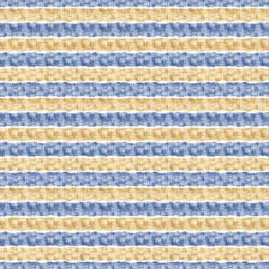 Kusursuz Fransız kırsal mutfak çizgili kumaş deseni. Mavi sarı beyaz yatay çizgili arka plan. Batik Boyası Kaynak Stili Kırsal Örgü Cottagecore Tekstili. 