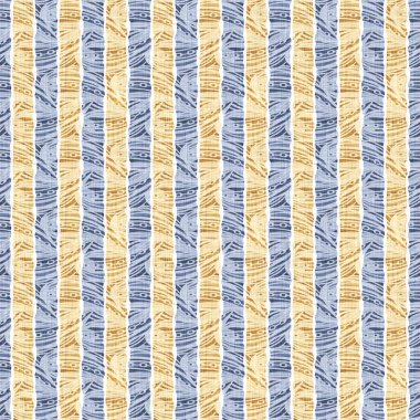 Kusursuz Fransız kırsal mutfak çizgili kumaş deseni. Mavi sarı, beyaz, dikey çizgili arka plan. Batik Boyası Kaynak Stili Kırsal Örgü Cottagecore Tekstili. 