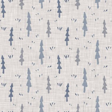 Fransız mavi botanik yaprağı keten desenli ve 2 tonluk kır evi motifli. Basit bir kırsal kumaş tekstil etkisi. İlkel, eski püskü, şık mutfak bezi tasarımı..