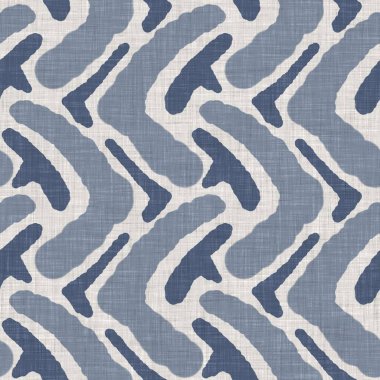 Fransız mavisi karalama motifli keten desenli. Tonal kır evi tarzı soyut karalama motifi arka planı. Basit bir kırsal kumaş tekstil etkisi. İlkel, pejmürde, şık bir kumaş..