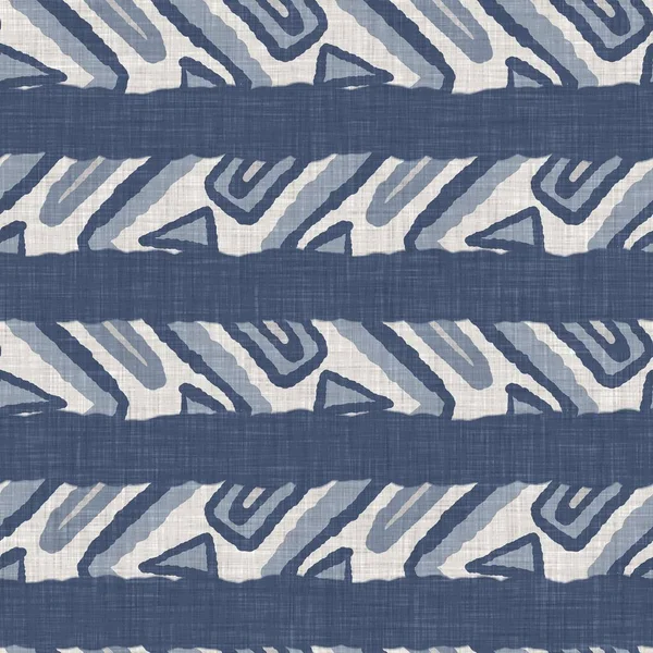 Seamless French country kitchen stripe fabric pattern print. Blue white horizontal striped background. Batik dye provence style rustic woven cottagecore textile. — Stock Photo, Image