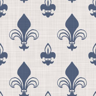 Fransız fleur de lis kraliyet zambağı kusursuz desen. Çiftlik evi geçmişi. Zambaklar çiçeklenir, motif gelişir, kırsal damaske takılır..