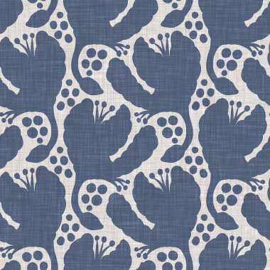 İki tonluk kır evi tarzı botanik motifli Fransız mavisi keten desenli. Basit bir kırsal kumaş tekstil etkisi. İlkel, modern, pejmürde, şık tasarım..