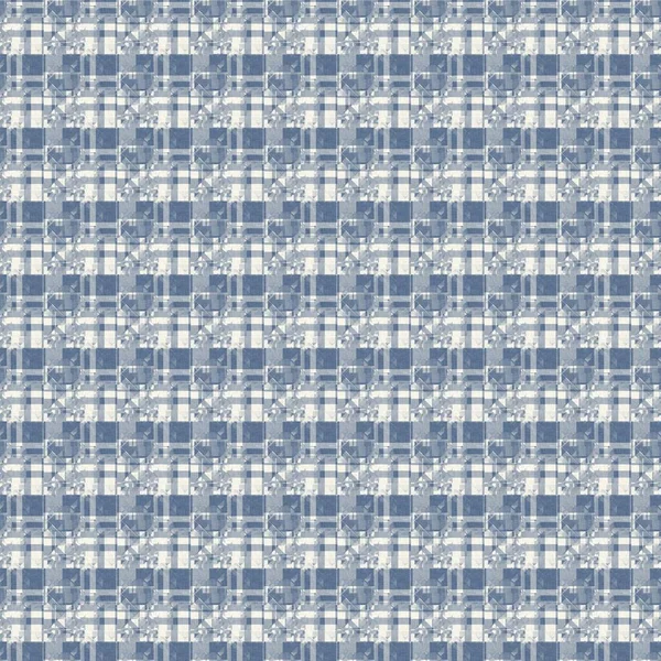 Casa de campo francesa tejida a cuadros azul comprobar patrón de lino sin costura. Rústico efecto de tela de margarita de cocina de campo tonal. Casa de campo tartán 2 tono gris textura de material de fondo. — Foto de Stock