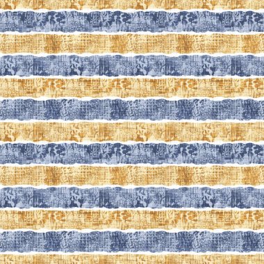 Kusursuz Fransız kırsal mutfak çizgili kumaş deseni. Mavi sarı beyaz yatay çizgili arka plan. Batik Boyası Kaynak Stili Kırsal Örgü Cottagecore Tekstili. 