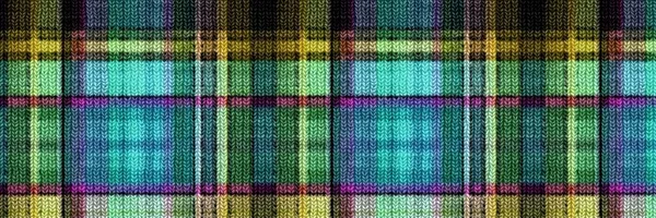 Classic winter tartan knit wool plaid seamless edging border. Retro gingham checker trim background. Woven scottish masculine tweed stitch craft effect ribbon banner. — Stock Photo, Image