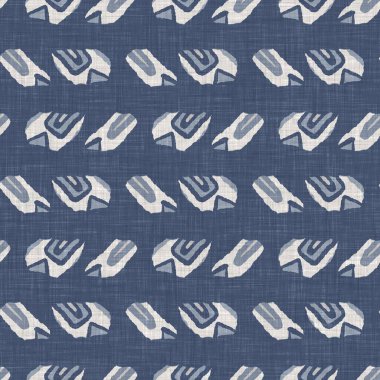 Fransız mavisi karalama motifli keten desenli. Tonal kır evi tarzı soyut karalama motifi arka planı. Basit bir kırsal kumaş tekstil etkisi. İlkel, pejmürde, şık bir kumaş..