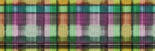 Classic winter tartan knit wol plaid seamless edging border. Latar belakang trim pemeriksa gingham. Woven scottish maskulin tweed efek kerajinan jahitan pita banner. — Stok Foto