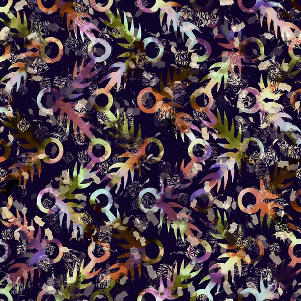 Экзотический разноцветный цветочный камуфляж Бохо. Бесшовная осенняя темная земля детализированная повторяющаяся картина. — стоковое фото