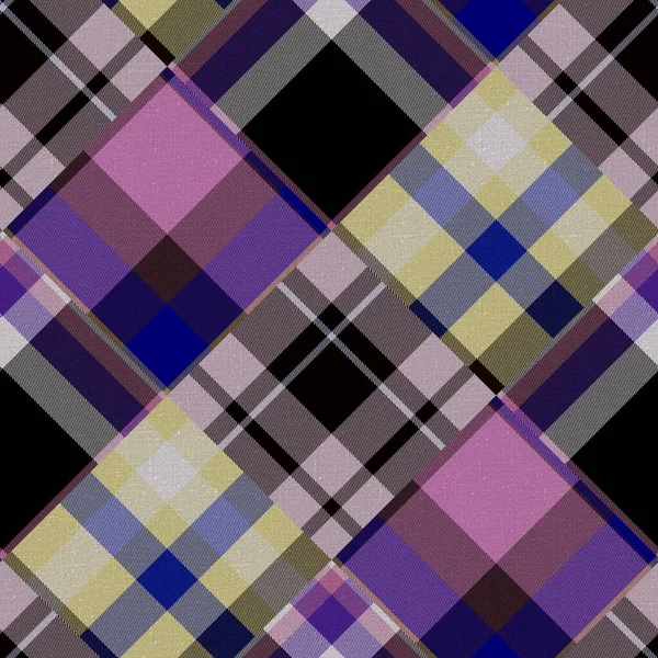 Diagonal madras lapptäcke rutig bomull mönster. Sömlös quiltning tyg effekt linne check bakgrund. — Stockfoto