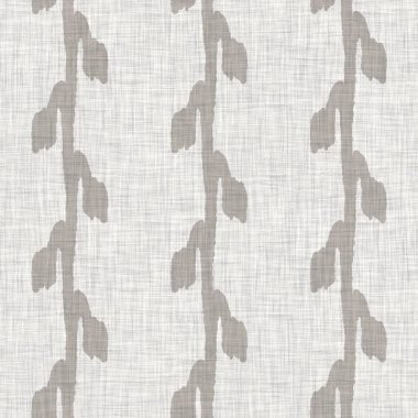 Fransız gri botanik yapraklı keten desenli, 2 tonluk kır evi motifli. Basit bir kırsal kumaş tekstil etkisi. İlkel, eski püskü, şık mutfak bezi tasarımı..