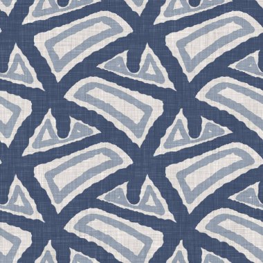 Fransız mavisi geometrik keten desenli. Tonal çiftlik evi tarzı soyut şebeke arka planı. Basit bir kırsal kumaş tekstil etkisi. İlkel, eski püskü, şık mutfak bezi tasarımı..
