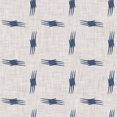 Fransız mavisi geometrik keten desenli. Tonal çiftlik evi tarzı soyut şebeke arka planı. Basit bir kırsal kumaş tekstil etkisi. İlkel, eski püskü, şık mutfak bezi tasarımı..