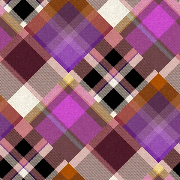 Diagonal madras patchwork plaid cotton pattern. Seamless quilting fabric effect linen check background. — Stock Photo, Image