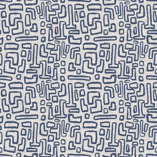 Fransız mavisi geometrik keten desenli. Tonal çiftlik evi tarzı soyut şebeke arka planı. Basit bir kırsal kumaş tekstil etkisi. İlkel, eski püskü, şık mutfak bezi tasarımı.. — Stok fotoğraf