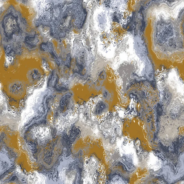 Marinblå gul marmorerad sömlös konsistens. Oregelbunden färg bläck fläckig färg effekt bakgrund. Marmor oregelbunden virvel över hela utskriften. Modern trendig tapet kakel — Stockfoto