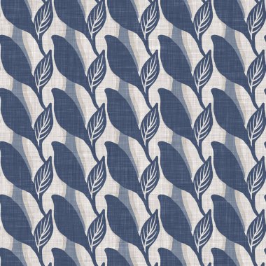 Fransız mavi botanik yaprağı keten desenli ve 2 tonluk kır evi motifli. Basit bir kırsal kumaş tekstil etkisi. İlkel, eski püskü, şık mutfak bezi tasarımı..