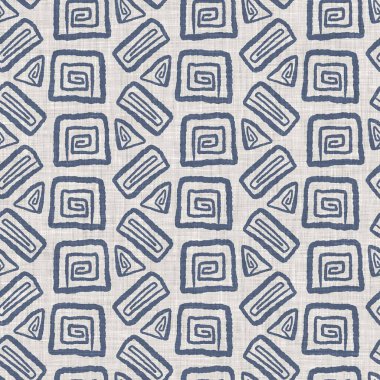 Fransız mavisi geometrik keten desenli. Tonal çiftlik evi tarzı soyut şebeke arka planı. Basit bir kırsal kumaş tekstil etkisi. İlkel, eski püskü, şık mutfak bezi tasarımı..