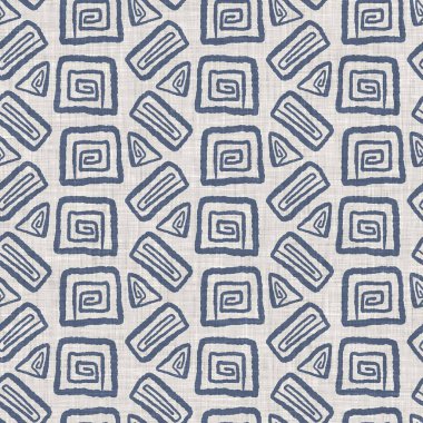 French blue geometric linen seamless pattern. Tonal farmhouse cottage style abstract grid background. Simple vintage rustic fabric textile effect. Primitive modern shabby chic kitchen cloth design. clipart
