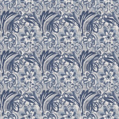 İki tonluk kır evi tarzı botanik motifli Fransız mavisi keten desenli. Basit bir kırsal kumaş tekstil etkisi. İlkel, modern, pejmürde, şık tasarım..