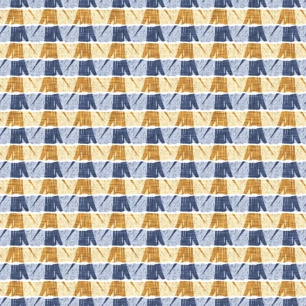 프랑스 시골 주방 줄무늬 직물 패턴 인쇄. 파란 노란색의 수평 줄무늬 배경. 바틱 염료 증식 법 - 소박하게 짜는 면 도 직물. — 스톡 사진