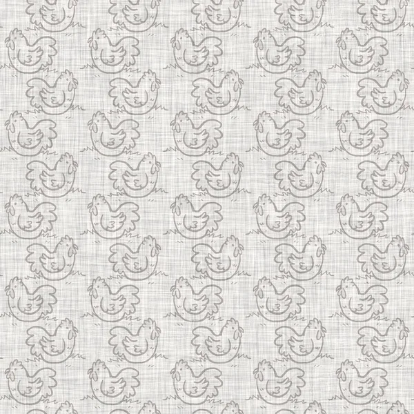 stock image Farmhouse grey chicken hen linen seamless pattern. Tonal french country cottage style farm animal background. Simple vintage rustic fabric textile effect. Stylised nature shabby chic kitchen cloth.