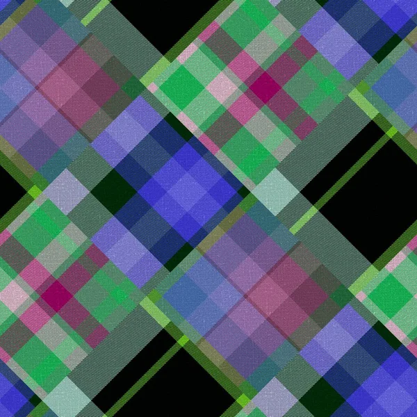 Diagonale madras patchwork geruit katoen patroon. Naadloze quiltstof effect linnen controleren achtergrond. — Stockfoto