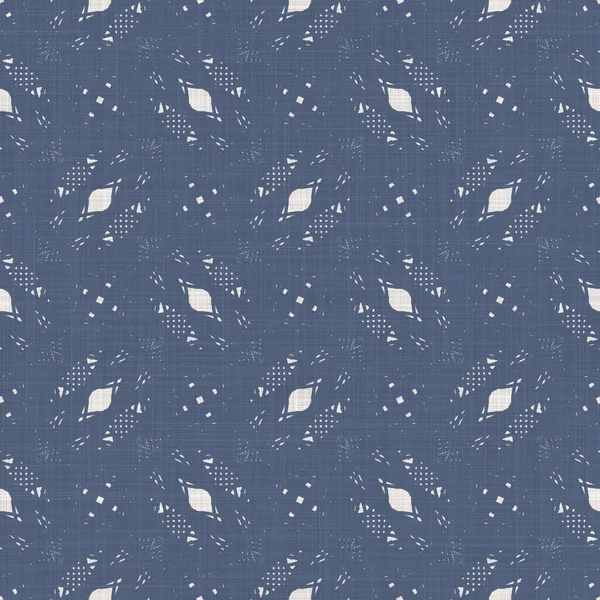 French blue irregular mottled linen seamless pattern. Tonal country cottage style abstract speckled background. Simple vintage rustic fabric textile effect. Primitive texture shabby chic cloth. — Stock Photo, Image