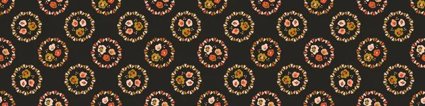 Flores boho oscuro patrón de borde sin costuras en el estilo de flores silvestres de moda ditsy. Corte de ribete de moda botánica orgánica dibujada a mano. Flor de jardín de verano moderno en estilo de cinta de núcleo de cabaña vintage — Vector de stock