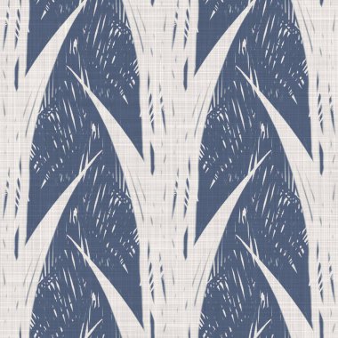 Fransız mavi botanik yaprağı keten desenli ve 2 tonluk kır evi motifli. Basit bir kırsal kumaş tekstil etkisi. İlkel, eski püskü, şık mutfak bezi tasarımı..