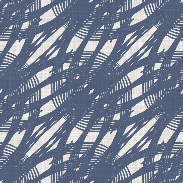 French blue botanical leaf linen seamless pattern with 2 tone country cottage style motif. Simple vintage rustic fabric textile effect. Primitive modern shabby chic kitchen cloth design.