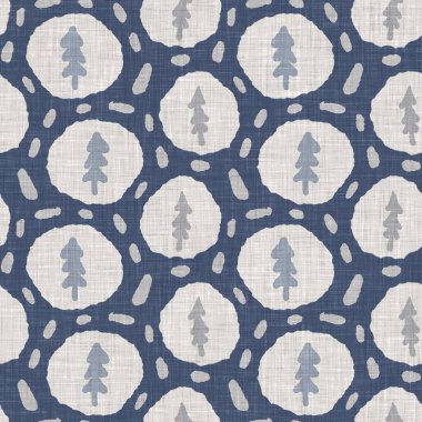 Fransız mavi botanik yaprağı keten desenli ve 2 tonluk kır evi motifli. Basit bir kırsal kumaş tekstil etkisi. İlkel, eski püskü, şık mutfak bezi tasarımı..