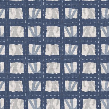 Fransız mavisi karalama motifli keten desenli. Tonal kır evi tarzı soyut karalama motifi arka planı. Basit bir kırsal kumaş tekstil etkisi. İlkel, pejmürde, şık bir kumaş..