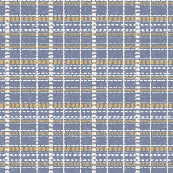 Farmhouse μπλε απρόσκοπτη έλεγχο διανυσματικό μοτίβο. Gingham μωρό χρώμα checker φόντο. Υφαντό τουίντ σε όλο το αποτύπωμα. — Διανυσματικό Αρχείο