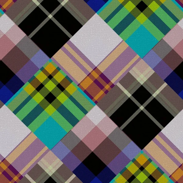 Diagonal madras lapptäcke rutig bomull mönster. Sömlös quiltning tyg effekt linne check bakgrund. — Stockfoto