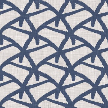 Fransız mavisi karalama motifli keten desenli. Tonal kır evi tarzı soyut karalama motifi arka planı. Basit bir kırsal kumaş tekstil etkisi. İlkel, pejmürde, şık bir kumaş..